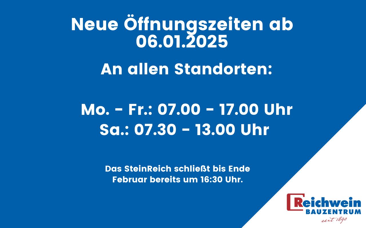 Bitte beachten Sie unsere geänderten Öffnungszeiten ab dem 06.01.2025
